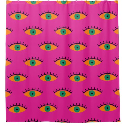 Rideaux De Douche BOHO Evil Eye Motif Funky Fuchsia Fun (Devant)