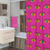 Rideaux De Douche BOHO Evil Eye Motif Funky Fuchsia Fun