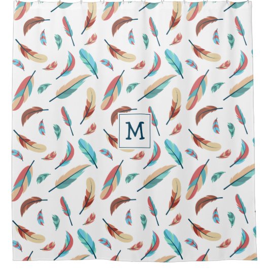 Rideaux De Douche Boho Floating Feathers Motif Monogrammé (Devant)