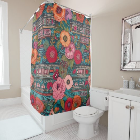 Rideaux De Douche Boho Floral Whimsical (En situation)