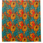 Rideaux De Douche Boho Flowers bleu et orange (Devant)
