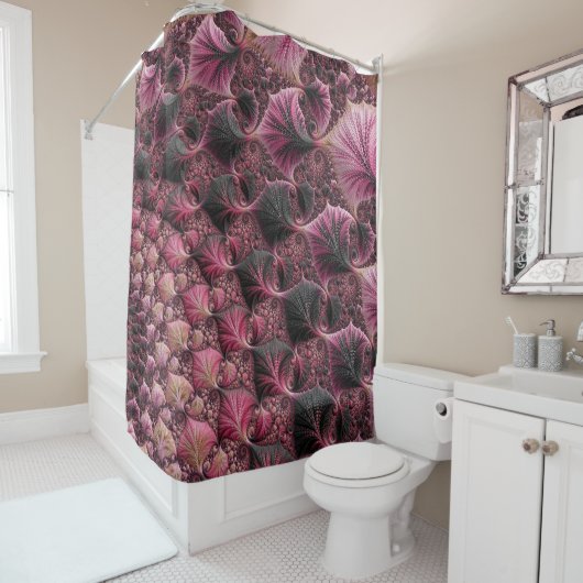 Rideaux De Douche Boho Funky Eclectique Rose Noir Abstrait Fractal (En situation)