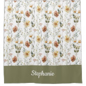 Rideaux De Douche Boho Green Watercolor Wildflower Monogram Name (Devant)