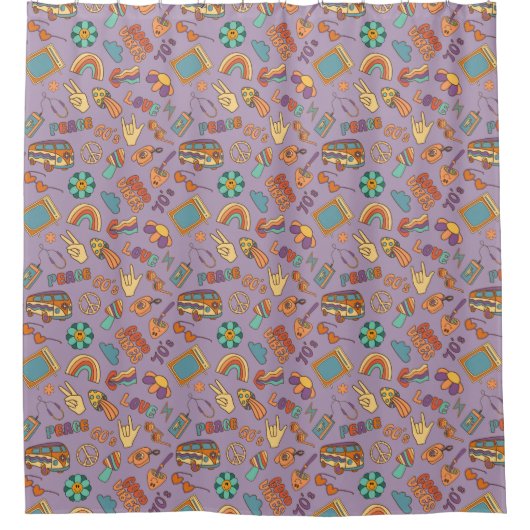 Rideaux De Douche Boho Groovy Curtain Retro Pastel Bath Vibes (Devant)