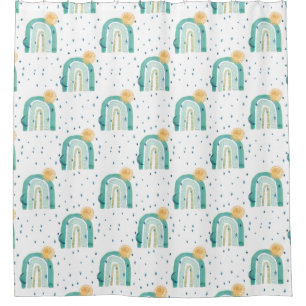 Rideaux De Douche Boho moderne arc-en-ciel Turquoise Blue Sun Moon S