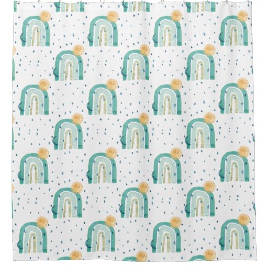 Rideaux De Douche Boho moderne arc-en-ciel Turquoise Blue Sun Moon S (Devant)