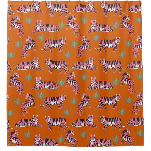 Rideaux De Douche Boho Pink Orange Tiger Animal Pattern   (Devant)