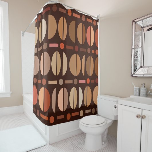 Rideaux De Douche Boho Retro Bowles Motifs Tons Sombres Terre (En situation)