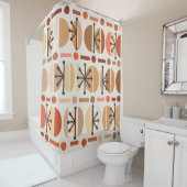 Rideaux De Douche Boho Retro Bowls Lignes Tons Terre (En situation)