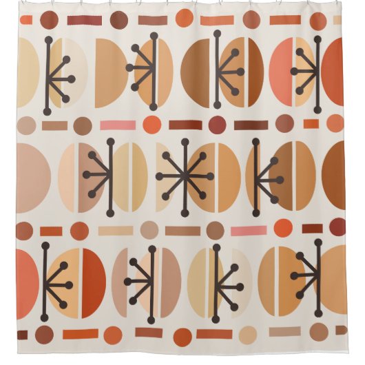 Rideaux De Douche Boho Retro Bowls Lignes Tons Terre (Devant)