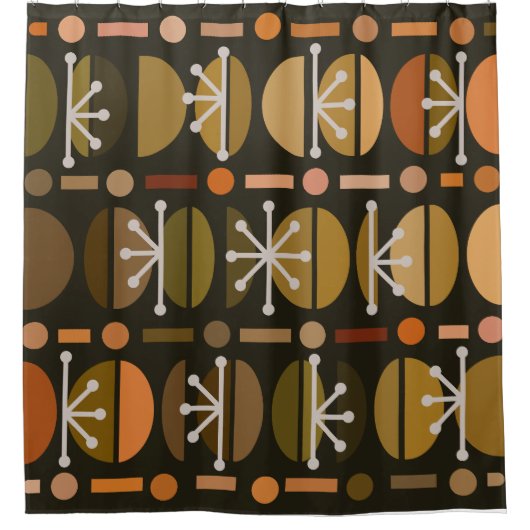 Rideaux De Douche Boho Retro Bowls Lignes Tons Terre Noire (Devant)
