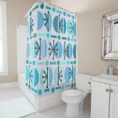 Rideaux De Douche Boho Retro Bowls Lignes Turquoise (En situation)