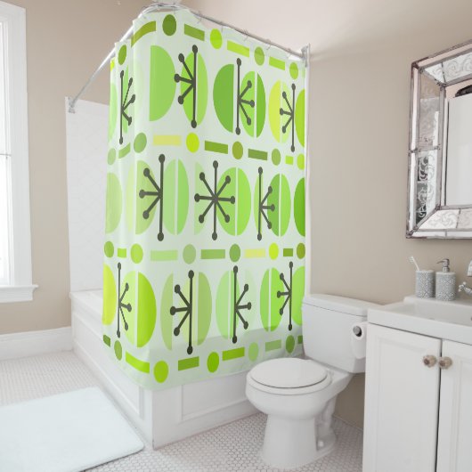 Rideaux De Douche Boho Retro Bowls Lines Chartreuse (En situation)