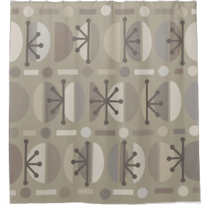 Rideaux De Douche Boho Retro Bowls Lines Taupe