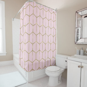 Rideaux De Douche Boho Rose Hexagone Or et Glamour Géométrique