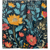 Rideaux De Douche Boho rouge, bleu et jaune (Devant)