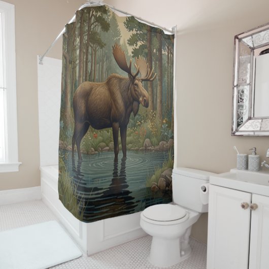 Rideaux De Douche Boho rustique boho forêt cabine (En situation)