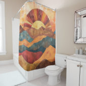 Rideaux De Douche Boho Sunset Over Mountains - Paysage Rétro (En situation)