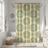 Rideaux De Douche Boho Turquoise et Sable Beige Mandala