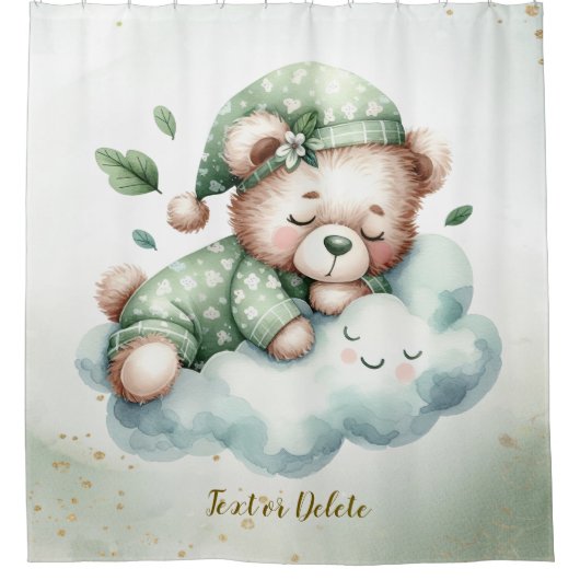 Rideaux De Douche Boho vert dormant Teddy Ours mou (Devant)