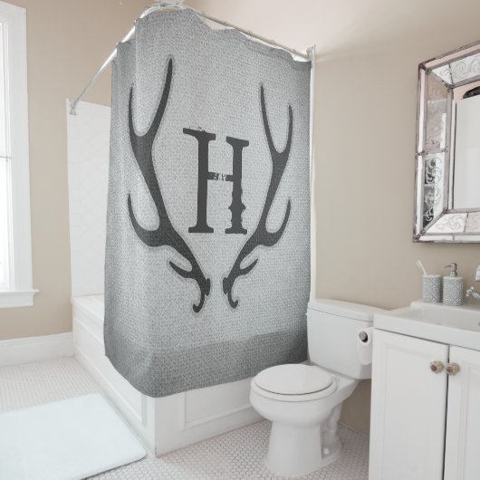 Rideaux De Douche Bois de cerf rustique gris faux burlap campagne ch (En situation)