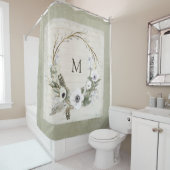 Rideaux De Douche Bois rustique Agritourisme Aquarelle Wreath Floral (En situation)