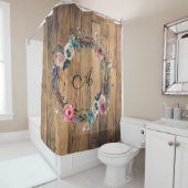 Rideaux De Douche Bois rustique Aquarelle Florale Wreath Farmhouse (En situation)