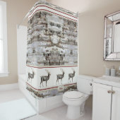 Rideaux De Douche Bois rustique Elk / Reindeer Famille Monogramme ta (En situation)