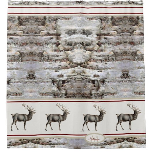 Rideaux De Douche Bois rustique Elk / Reindeer Famille Monogramme ta (Devant)