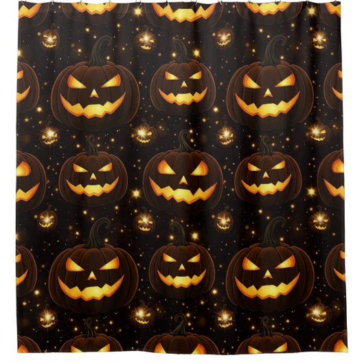 Rideaux De Douche Bokeh Halloween | Citrouille Lumineuse (3) (Devant)