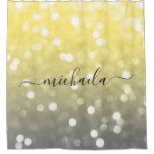 Rideaux De Douche Bokeh jaune gris brillant Nom personnalisé (Devant)