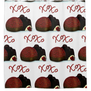 Rideaux De Douche Bonbon Valentin XOXO et chocolat noir