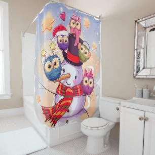 Rideaux De Douche Bonhomme de neige et hiboux