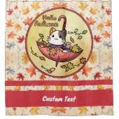 Rideaux De Douche Bonjour Automne, Chat mignon assis dans un paraplu (Devant)