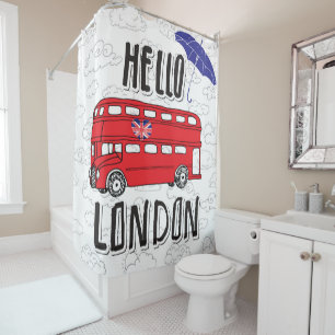 Rideaux De Douche Bonjour signe en lettres de main de Londres avec