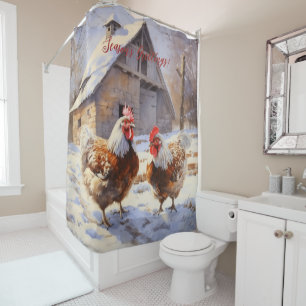 Rideaux De Douche Bonnes Fêtes Rustic Victorian Yard Noël