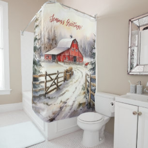 Rideaux De Douche Bonnes Fêtes Rustic Victorian Yard Noël