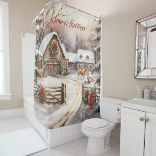 Rideaux De Douche Bonnes Fêtes Rustic Victorian Yard Noël