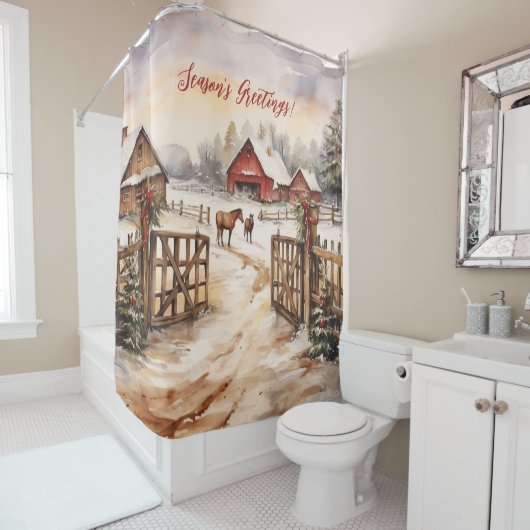 Rideaux De Douche Bonnes Fêtes Rustic Victorian Yard Noël (En situation)