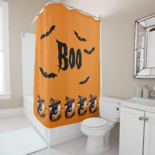 Rideaux De Douche Boo Chat Noir Effrayant Et Orange Jack-o-Lantern