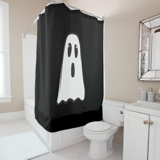 Rideaux De Douche BOO ! Éffrayant Ghost Halloween noir blanc (En situation)