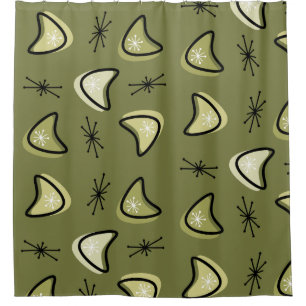 Rideaux De Douche Boomerangs atomiques Starbursts Olive Green