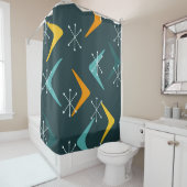Rideaux De Douche Boomerangs du milieu du siècle Starburs Turquoise (En situation)