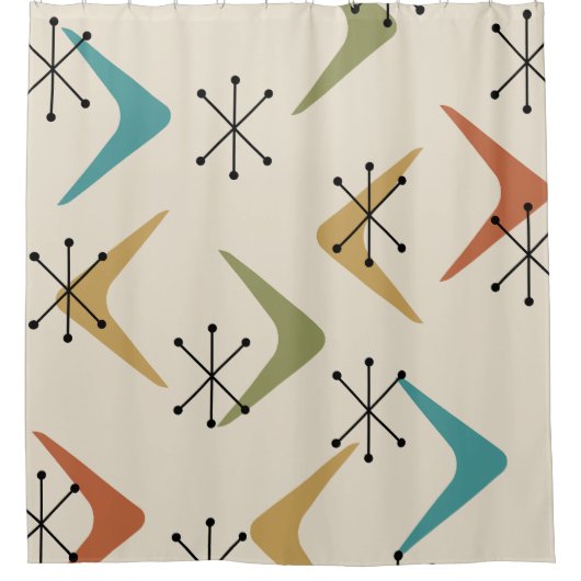 Rideaux De Douche Boomerangs du milieu du siècle Starbursts Multicol (Devant)
