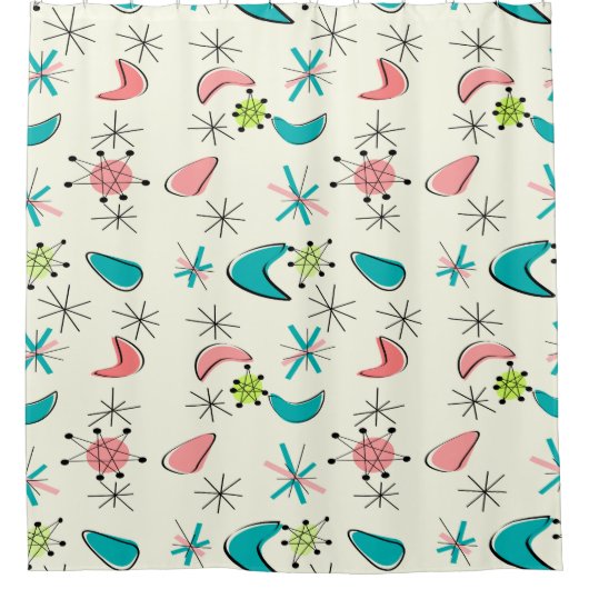 Rideaux De Douche Boomerangs modernes du milieu du siècle  (Devant)