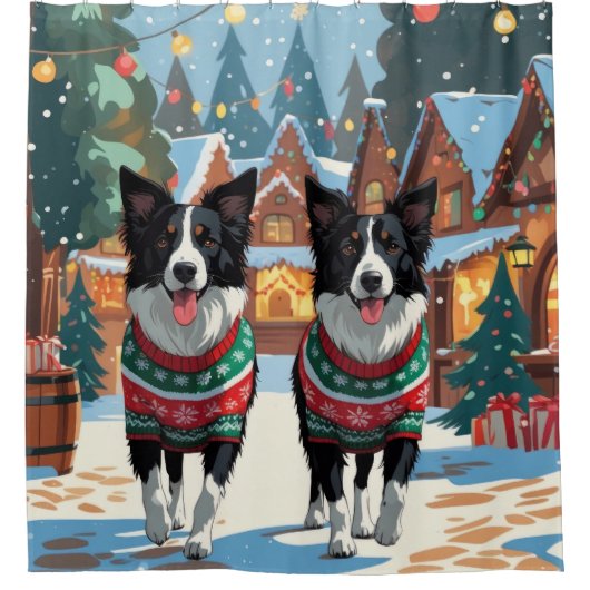 Rideaux De Douche Border Collie Dogs Christmas Snow Holiday (Devant)