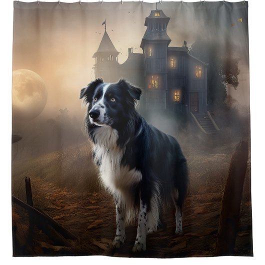 Rideaux De Douche Border Collie Halloween Épouvantable (Devant)
