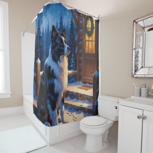 Rideaux De Douche Border Collie With Christmas Lights Holiday (En situation)