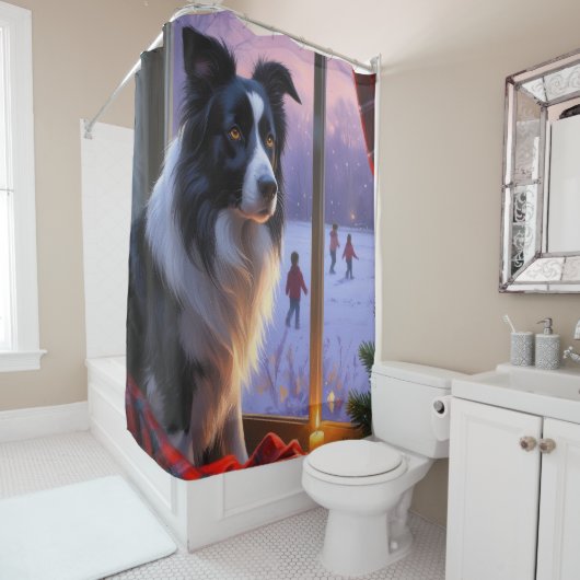 Rideaux De Douche Border Collie With Christmas Lights Holiday (En situation)