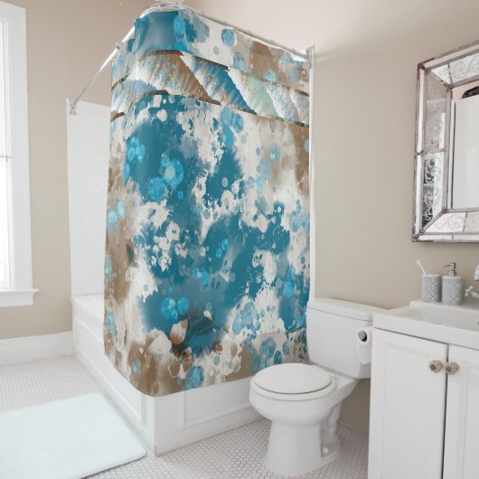 Rideaux De Douche Bordure Abstraite de vague côtière (En situation)